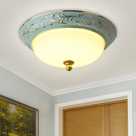 Blue Led Lodge Style Flush Mount Ceiling Light - 12’/14’ W Frosted Glass Warm/White / 12’ White