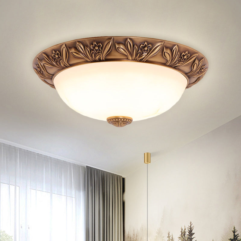 Antiqued Brass Flush Mount Bowl Light Fixture With Multiple Head Options 12’/16’/21.5’ Width / 12’