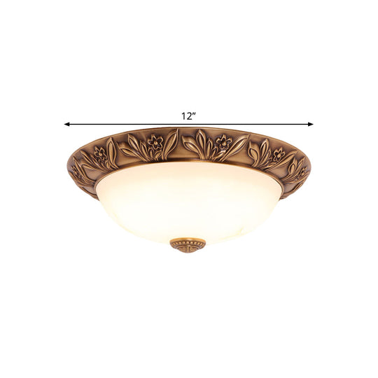 Antiqued Brass Flush Mount Bowl Light Fixture With Multiple Head Options 12’/16’/21.5’ Width