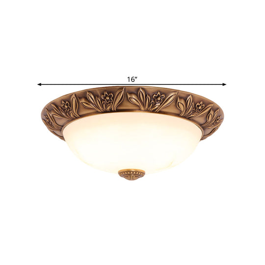 Antiqued Brass Flush Mount Bowl Light Fixture With Multiple Head Options 12/16/21.5 Width