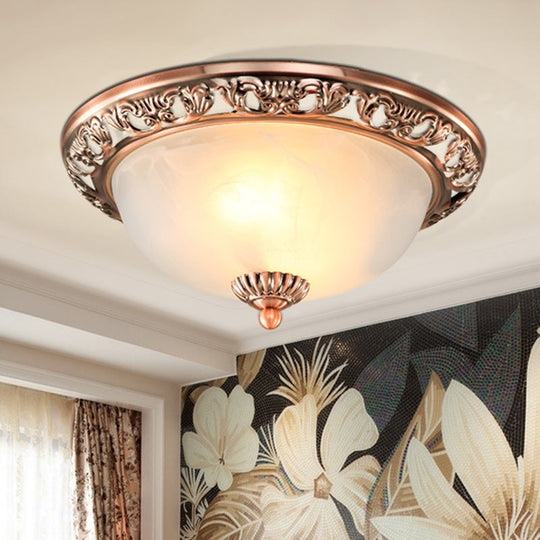 Vintage Dome Glass Flush Mount Ceiling Light Fixture - 2 Bulbs Brass/Bronze/Copper Finish