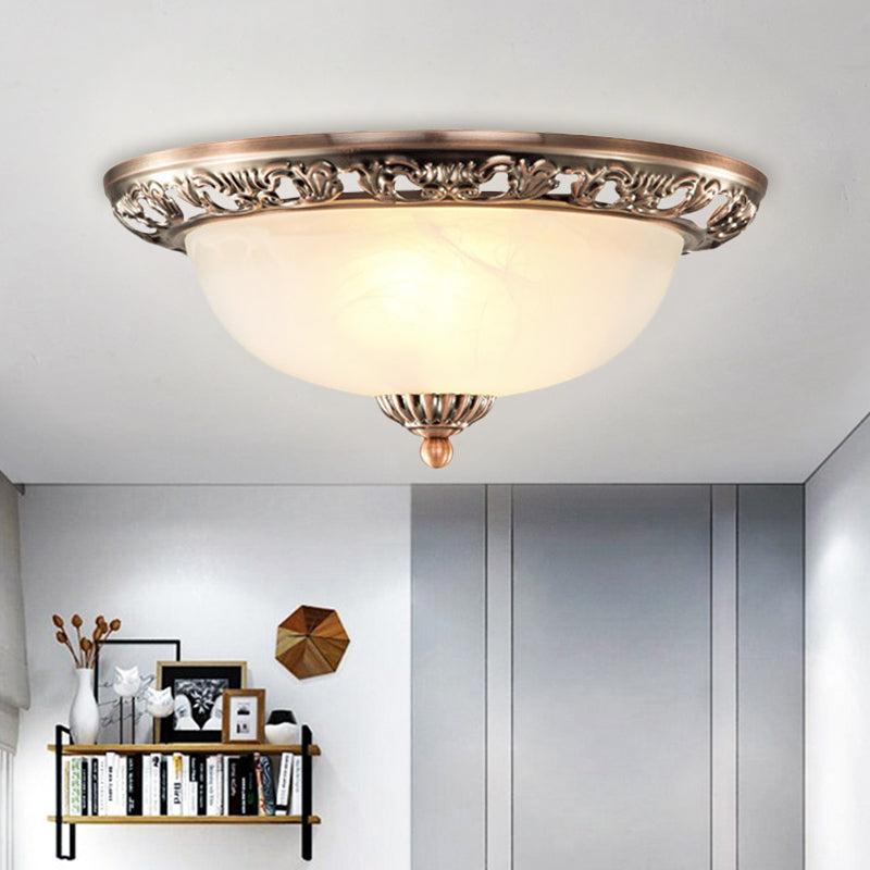 Vintage Dome Glass Flush Mount Ceiling Light Fixture - 2 Bulbs Brass/Bronze/Copper Finish 12.5/15