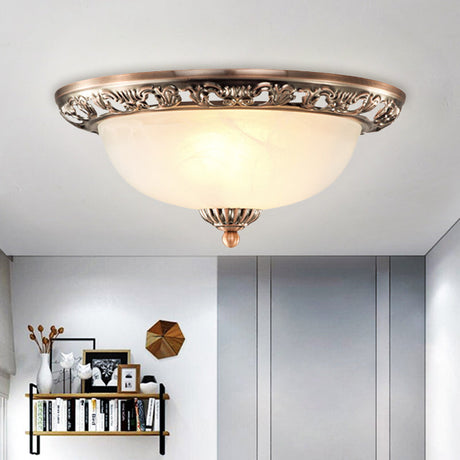 Vintage Dome Glass Flush Mount Ceiling Light Fixture - 2 Bulbs Brass/Bronze/Copper Finish 12.5/15
