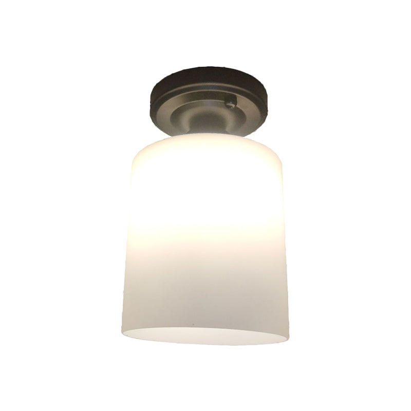 Black Single Light Flush Mount Ceiling Lamp With Cream Glass Cylinder