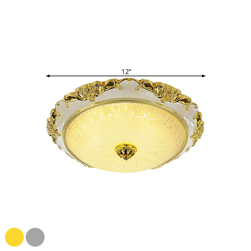 Traditional Round Glass Led Flush Light In Silver/Gold - 12’/16’/19.5’ Width