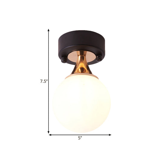 Loft Style Milky Glass Bubble Flush Mount Ceiling Lamp Single Bulb Black