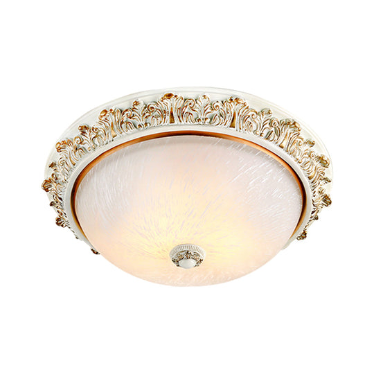 Dome Shaped Rustic Flush Mount Lighting With Opaline Glass In White/Brass - Available