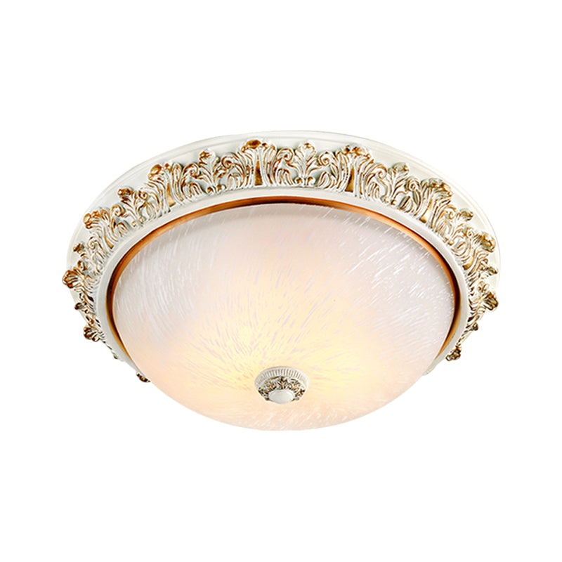 Dome Shaped Rustic Flush Mount Lighting With Opaline Glass In White/Brass - Available 11/15/19 Sizes