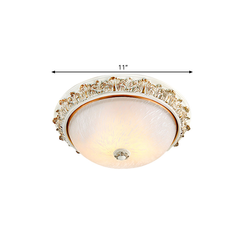 Dome Shaped Rustic Flush Mount Lighting With Opaline Glass In White/Brass - Available