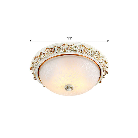 Dome Shaped Rustic Flush Mount Lighting With Opaline Glass In White/Brass - Available