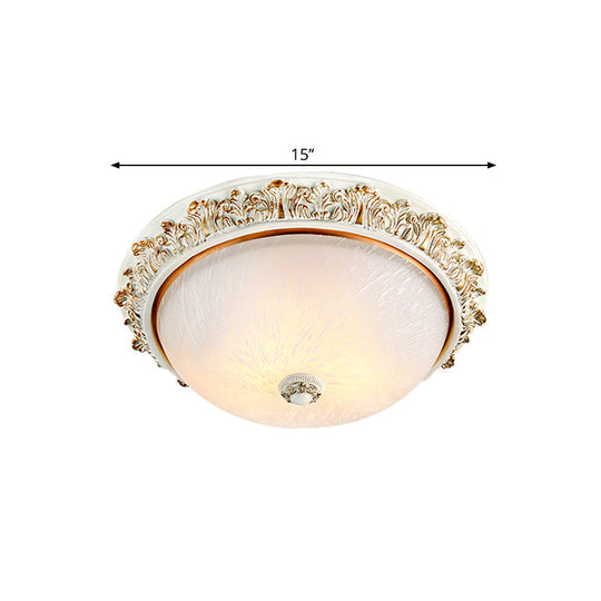 Dome Shaped Rustic Flush Mount Lighting With Opaline Glass In White/Brass - Available 11/15/19 Sizes