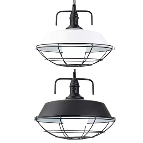 Metal Barn Pendant Light Fixture - Industrial Living Room Hanging Lamp 1 14’/18’ W Cage Design