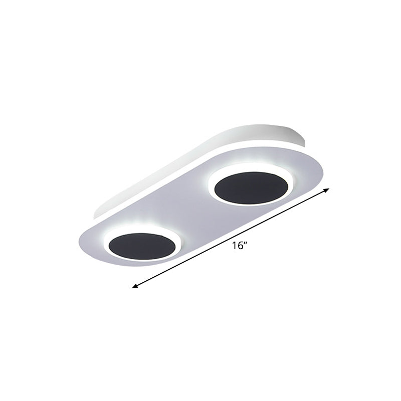 Modern Led Flush Mount Lamp In White With Oval And Round Design Acrylic Shade 18’/25.5’ Width
