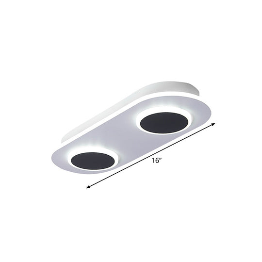 Modern Led Flush Mount Lamp In White With Oval And Round Design Acrylic Shade 18’/25.5’ Width