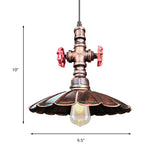 Rustic Brass Scalloped Ceiling Pendant Light With Pipe And Valve