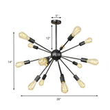 Industrial Black Sputnik Chandelier With 9/12 Lights - Retro Metal Pendant Fixture For Dining Room