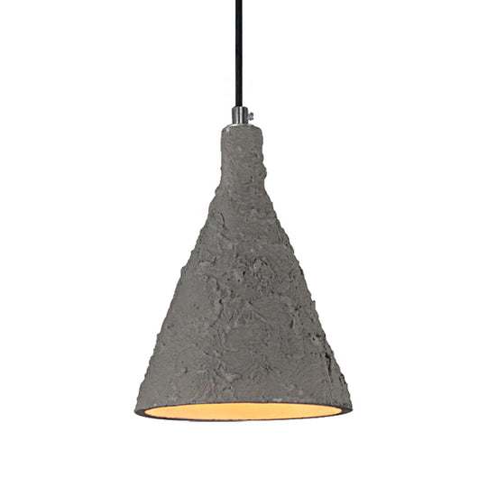 Industrial Grey Cement Pendant Lighting With Funnel Shade - 1 Light Suspension For Restaurants
