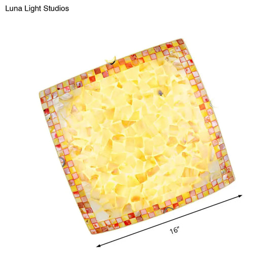 16/12W Convex Tiffany Style Stained Glass Flush Bedroom Light In Beige