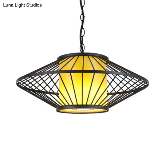 16/19.5/23.5 Single Fabric Pendulum Pendant Ceiling Lamp - Red/Yellow Cylindrical Design With Black