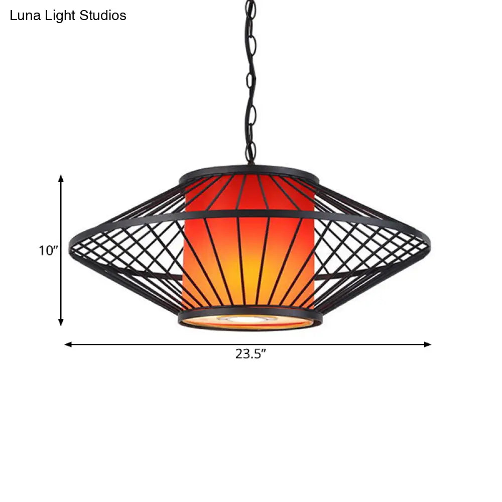 16/19.5/23.5 Single Fabric Pendulum Pendant Ceiling Lamp - Red/Yellow Cylindrical Design With Black