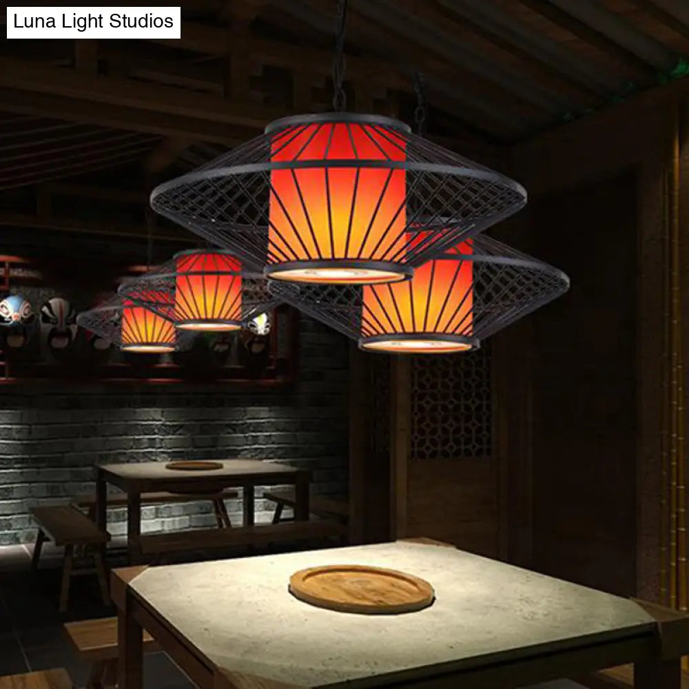 16/19.5/23.5 Single Fabric Pendulum Pendant Ceiling Lamp - Red/Yellow Cylindrical Design With Black