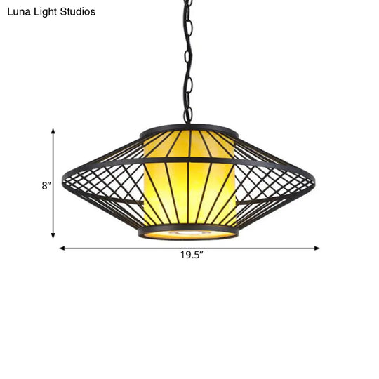 16/19.5/23.5 Single Fabric Pendulum Pendant Ceiling Lamp - Red/Yellow Cylindrical Design With Black