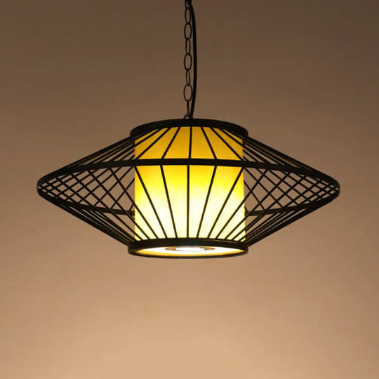 16/19.5/23.5 Single Fabric Pendulum Pendant Ceiling Lamp - Red/Yellow Cylindrical Design With Black