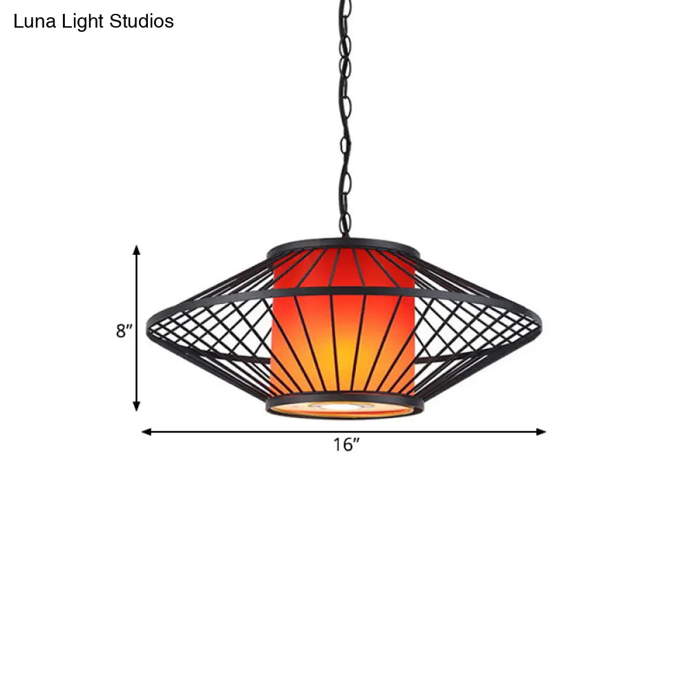 16/19.5/23.5 Single Fabric Pendulum Pendant Ceiling Lamp - Red/Yellow Cylindrical Design With Black