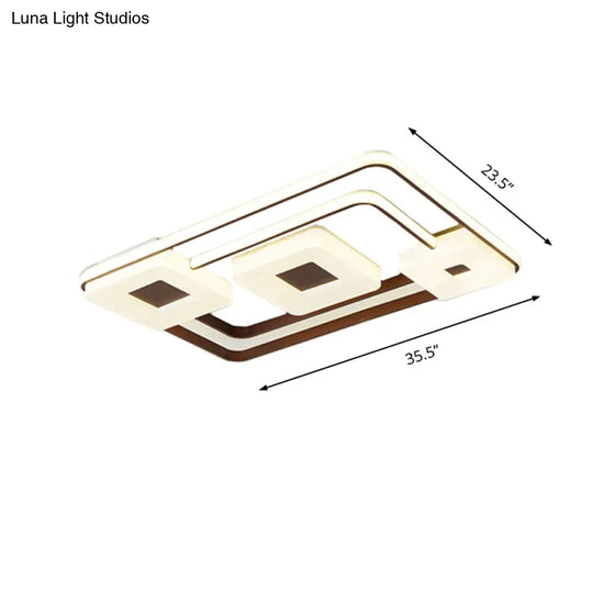 16/19.5/35.5 Coffee Square/Rectangular Led Flush Mount Lamp - White Light Acrylic Ceiling For Living