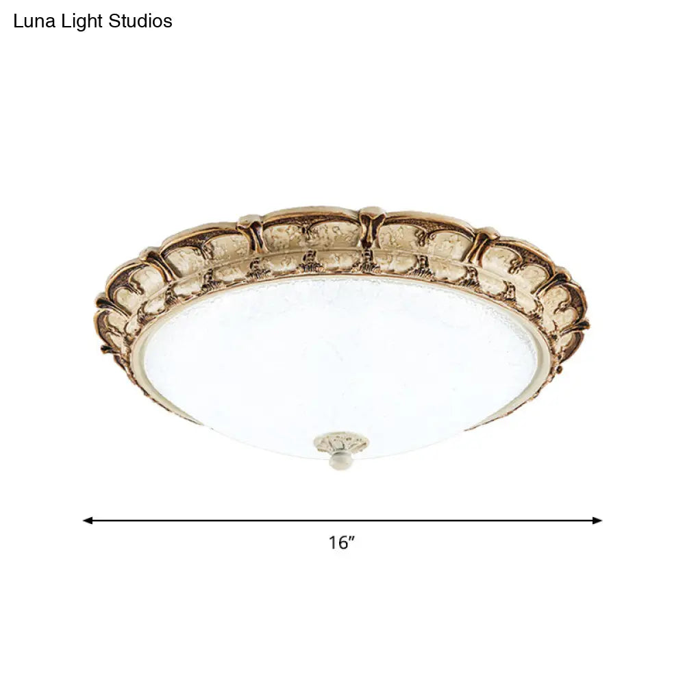 16/19.5 Antique-Style Brown Floral Flushmount Led Ceiling Light In Opal Glass - Warm/White Lighting