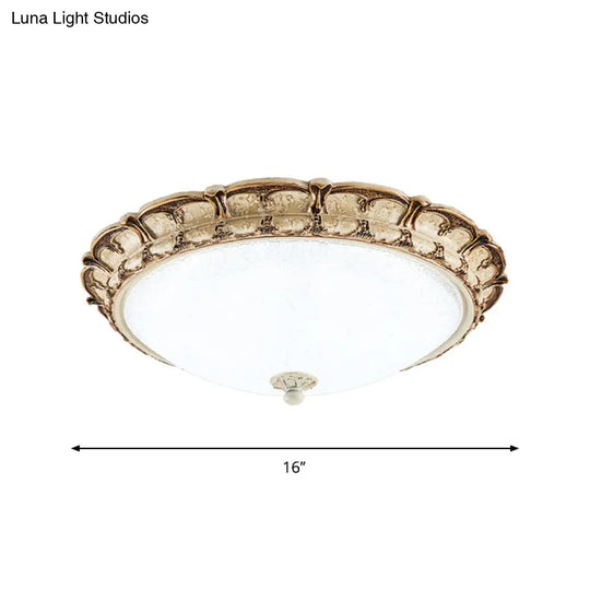 16/19.5 Antique-Style Brown Floral Flushmount Led Ceiling Light In Opal Glass - Warm/White Lighting