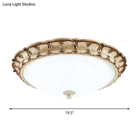 16’/19.5’ Antique - Style Brown Floral Flushmount Led Ceiling Light In Opal Glass - Warm/White