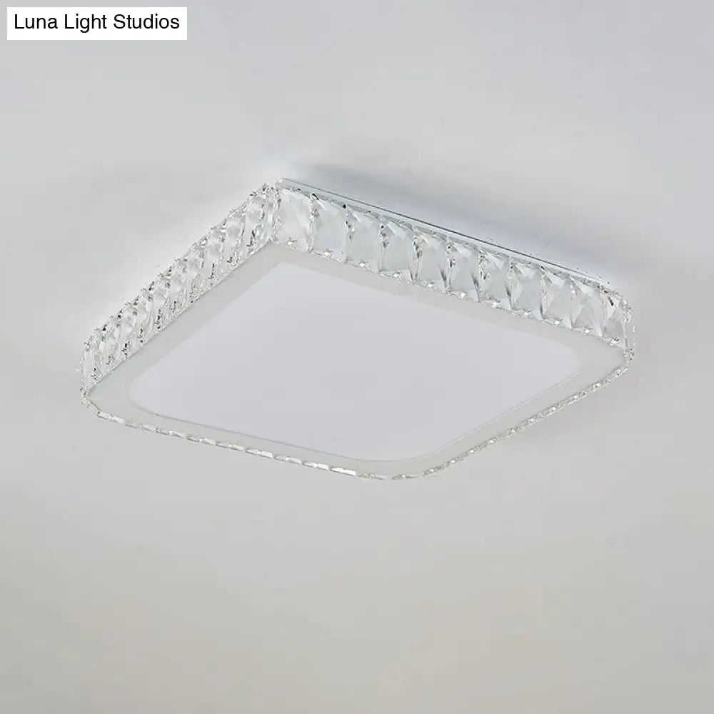 16/19.5 Crystal Flushmount Led Ceiling Light - Minimalist Square Design White