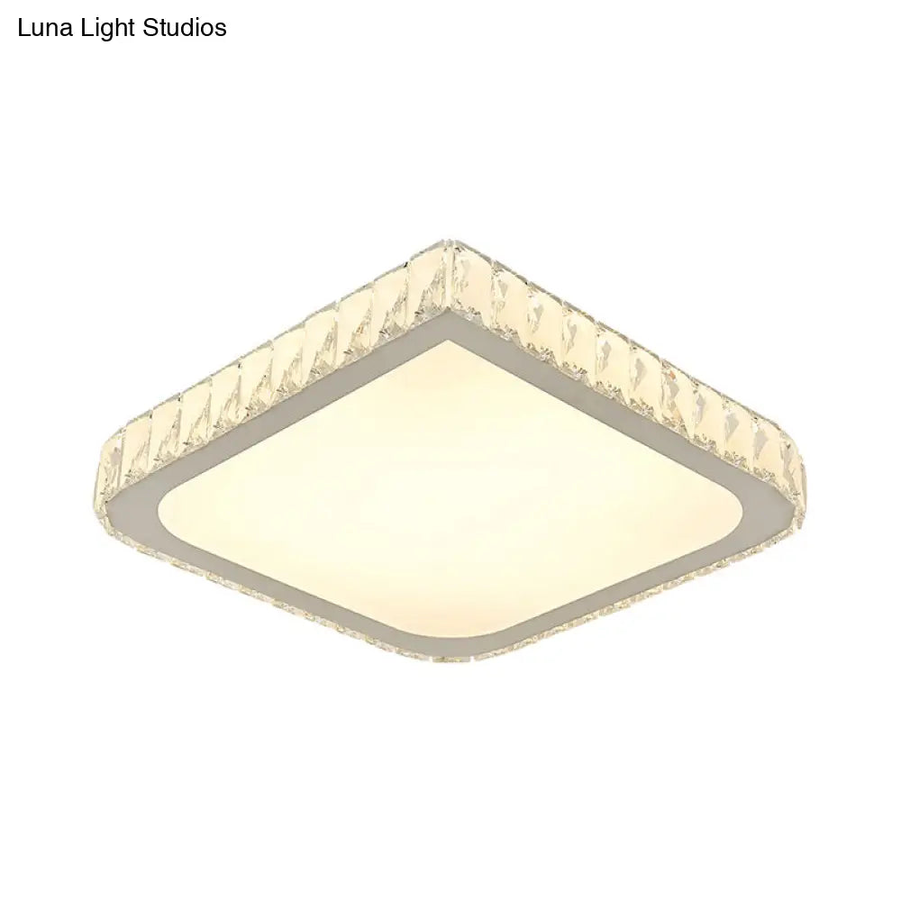 16/19.5 Crystal Flushmount Led Ceiling Light - Minimalist Square Design White