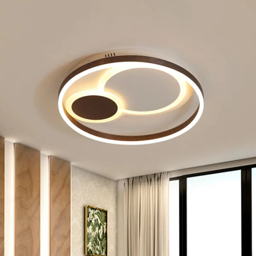 16’/19.5’ Dia Metal Orbit Ceiling Flush Light With Stepless Dimming - Modern Coffee Led
