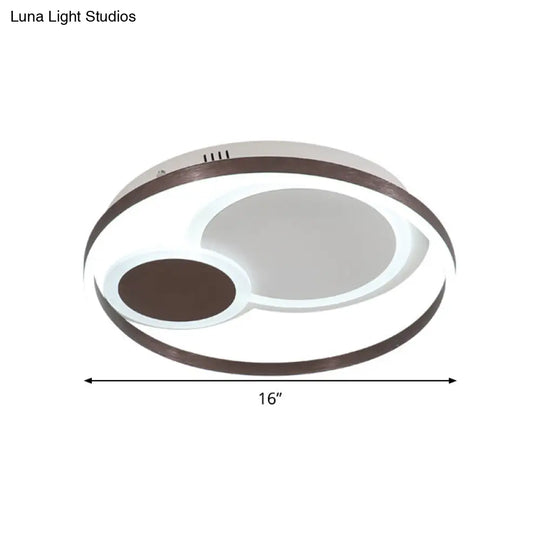 16’/19.5’ Dia Metal Orbit Ceiling Flush Light With Stepless Dimming - Modern Coffee Led