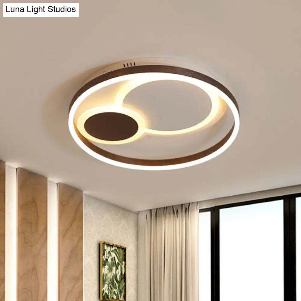 16/19.5 Dia Metal Orbit Ceiling Flush Light With Stepless Dimming - Modern Coffee Led Flushmount