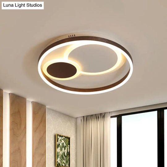 16/19.5 Dia Metal Orbit Ceiling Flush Light With Stepless Dimming - Modern Coffee Led Flushmount