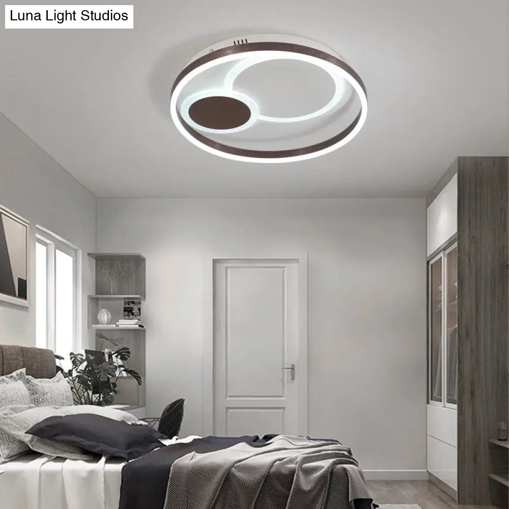 16/19.5 Dia Metal Orbit Ceiling Flush Light With Stepless Dimming - Modern Coffee Led Flushmount