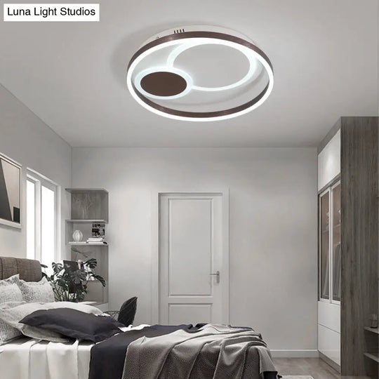 16/19.5 Dia Metal Orbit Ceiling Flush Light With Stepless Dimming - Modern Coffee Led Flushmount