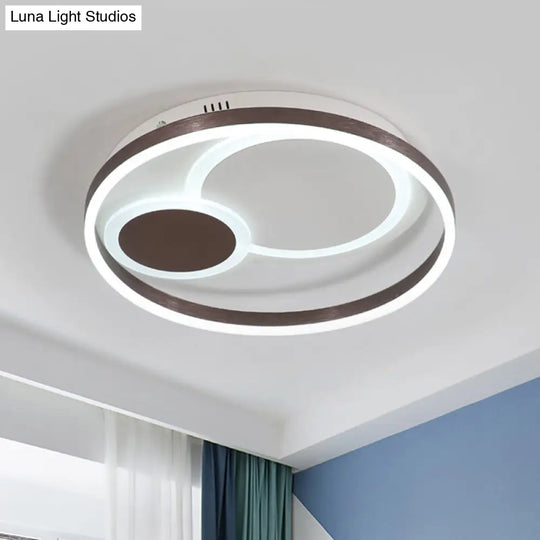 16/19.5 Dia Metal Orbit Ceiling Flush Light With Stepless Dimming - Modern Coffee Led Flushmount