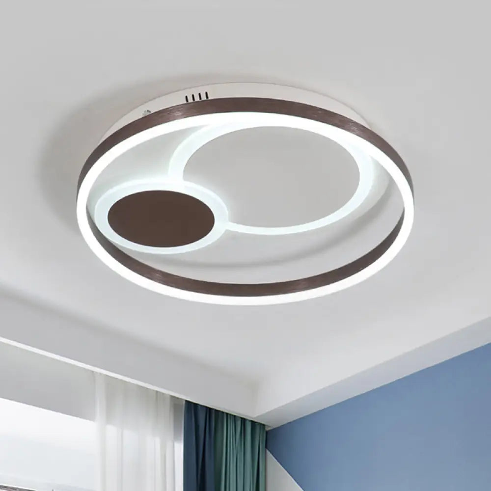 16’/19.5’ Dia Metal Orbit Ceiling Flush Light With Stepless Dimming - Modern Coffee Led