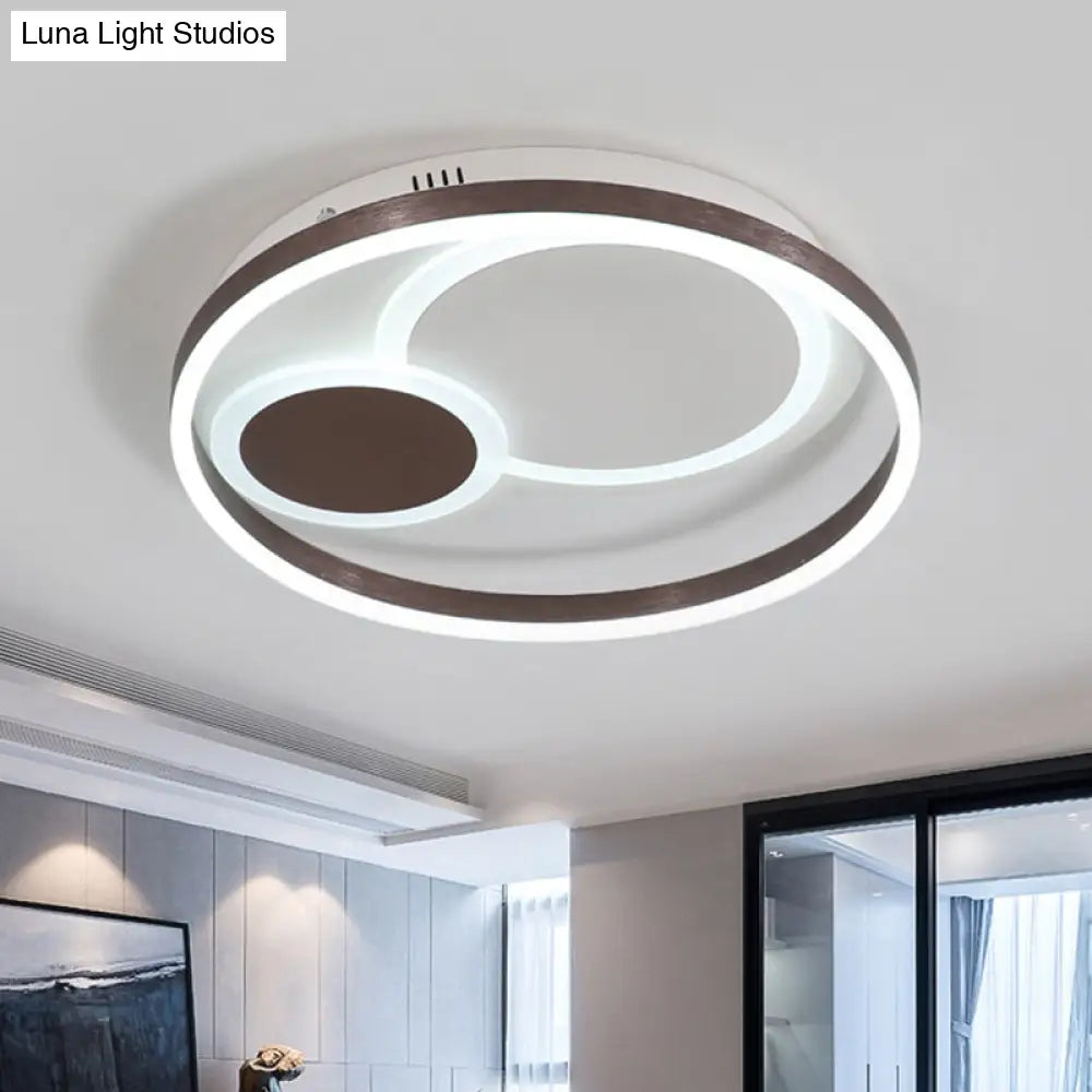 16/19.5 Dia Metal Orbit Ceiling Flush Light With Stepless Dimming - Modern Coffee Led Flushmount