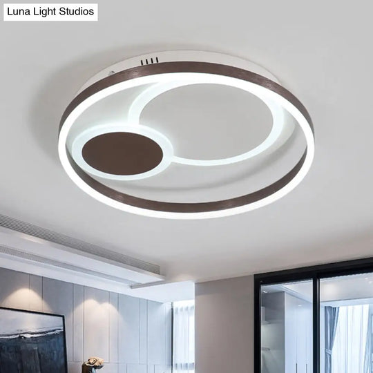 16/19.5 Dia Metal Orbit Ceiling Flush Light With Stepless Dimming - Modern Coffee Led Flushmount