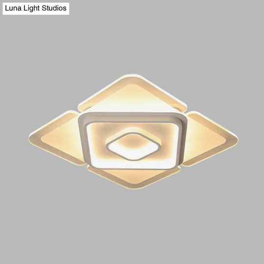 16’/19.5’ Led Flush Bedroom Lamp - Contemporary White Square Acrylic Shade In White/Warm Light