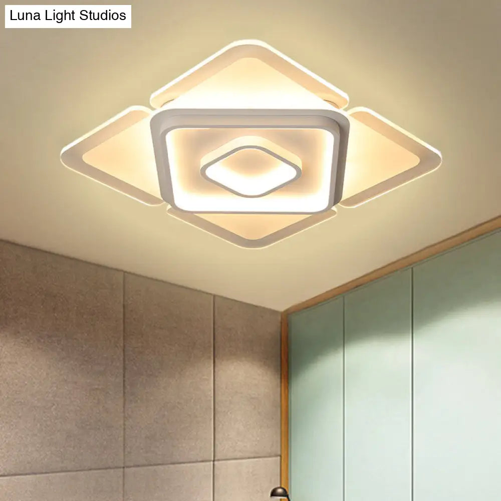 16/19.5 Led Flush Bedroom Lamp- Contemporary White Square Acrylic Shade In White/Warm Light / 16