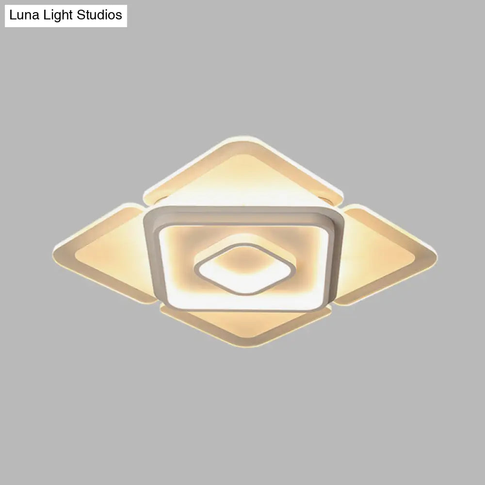 16/19.5 Led Flush Bedroom Lamp- Contemporary White Square Acrylic Shade In White/Warm Light