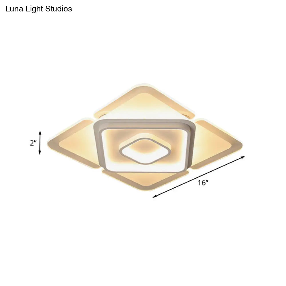16/19.5 Led Flush Bedroom Lamp- Contemporary White Square Acrylic Shade In White/Warm Light