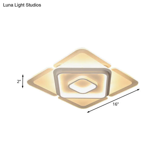 16/19.5 Led Flush Bedroom Lamp- Contemporary White Square Acrylic Shade In White/Warm Light
