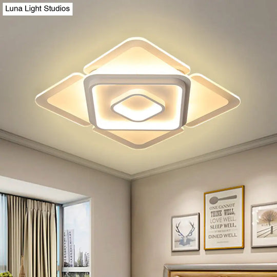 16/19.5 Led Flush Bedroom Lamp- Contemporary White Square Acrylic Shade In White/Warm Light